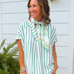 Mint Stripe Lace Trim Oversized Top - Jessi Jayne Boutique