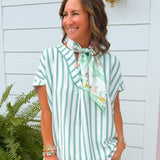 Mint Stripe Lace Trim Oversized Top - Jessi Jayne Boutique