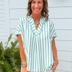 Mint Stripe Lace Trim Oversized Top - Jessi Jayne Boutique