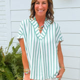 Mint Stripe Lace Trim Oversized Top - Jessi Jayne Boutique