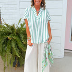 Mint Stripe Lace Trim Oversized Top - Jessi Jayne Boutique