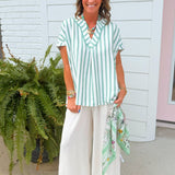Mint Stripe Lace Trim Oversized Top - Jessi Jayne Boutique
