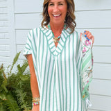 Mint Stripe Lace Trim Oversized Top - Jessi Jayne Boutique