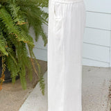 Oatmeal Linen Blend Frayed Hem Wide Leg Pants