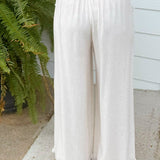 Oatmeal Linen Blend Frayed Hem Wide Leg Pants