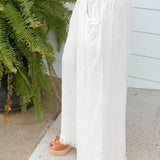 Oatmeal Linen Blend Frayed Hem Wide Leg Pants