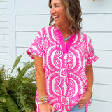 Fuchsia Fiesta Medallion Oversized Top - Jessi Jayne Boutique