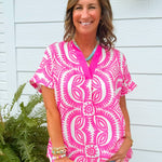 Fuchsia Fiesta Medallion Oversized Top - Jessi Jayne Boutique