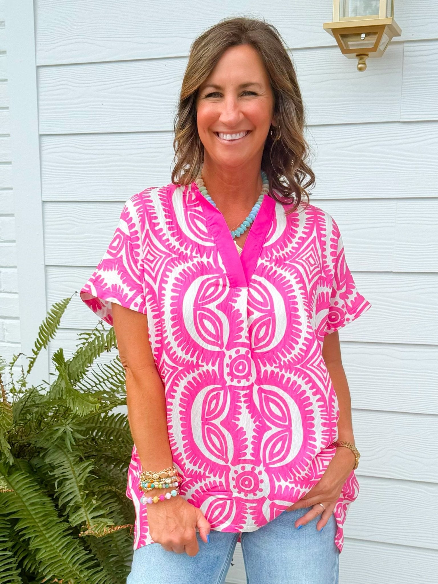 Fuchsia Fiesta Medallion Oversized Top - Jessi Jayne Boutique