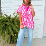 Fuchsia Fiesta Medallion Oversized Top - Jessi Jayne Boutique