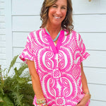 Fuchsia Fiesta Medallion Oversized Top - Jessi Jayne Boutique