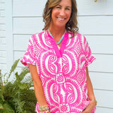 Fuchsia Fiesta Medallion Oversized Top - Jessi Jayne Boutique