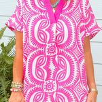 Fuchsia Fiesta Medallion Oversized Top - Jessi Jayne Boutique