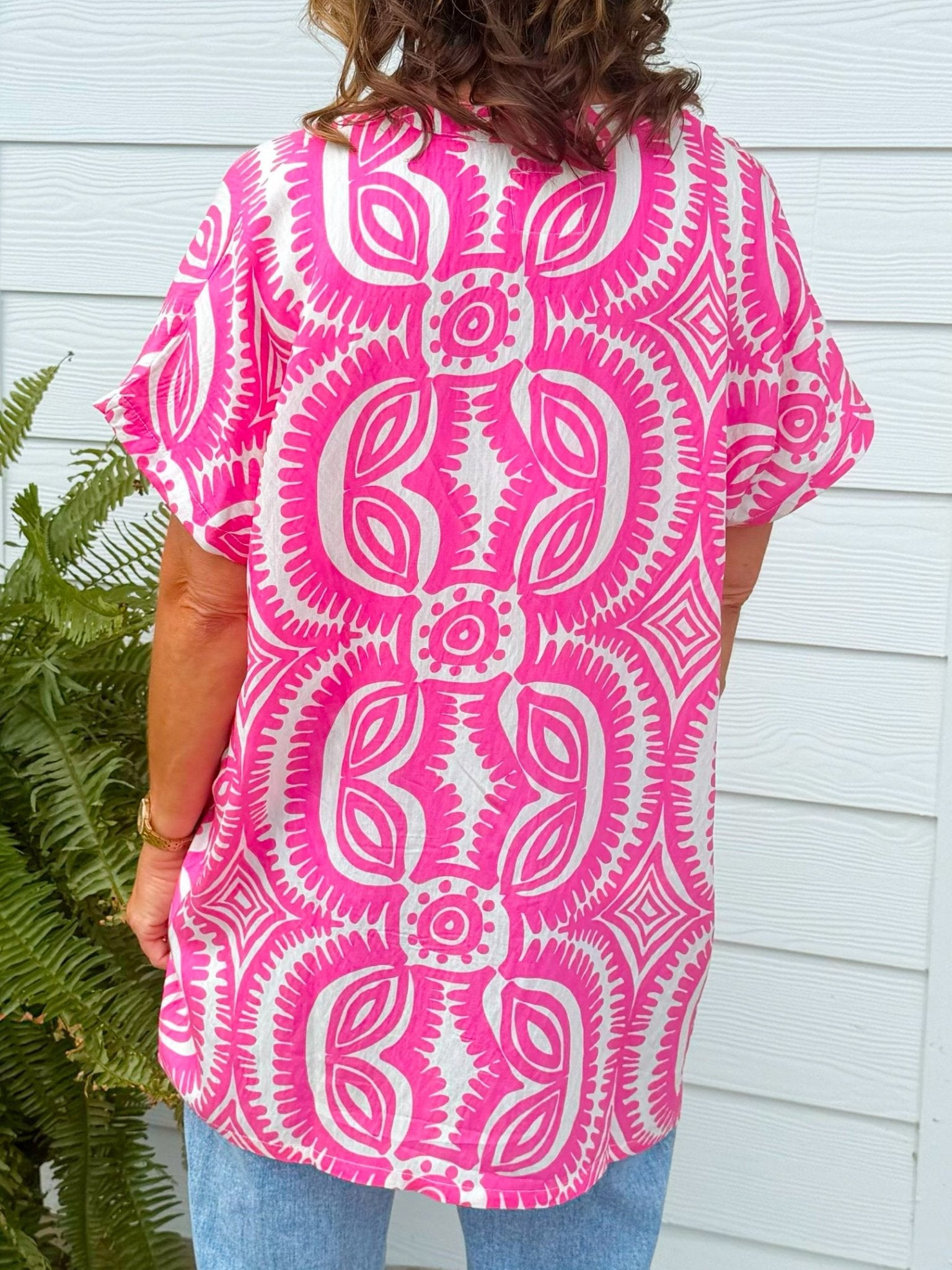 Fuchsia Fiesta Medallion Oversized Top - Jessi Jayne Boutique