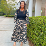 Midnight Meadow Contrast Midi Dress - Jessi Jayne Boutique