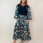 Midnight Meadow Contrast Midi Dress - Jessi Jayne Boutique