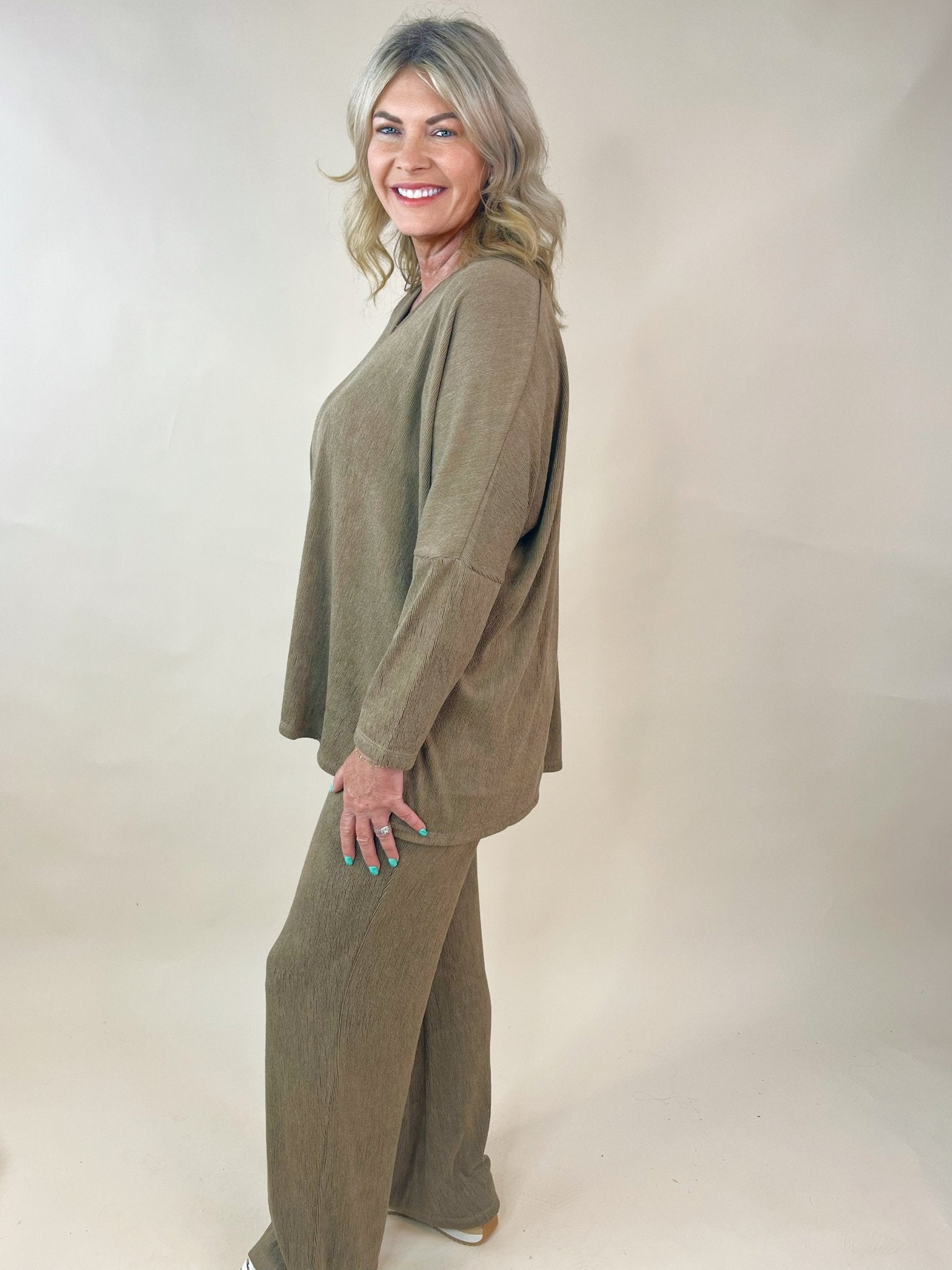 Textured Tranquility Ribbed Pant Set - Jessi Jayne Boutique