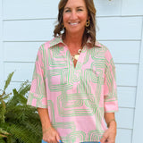 Pink Palms Abstract Top