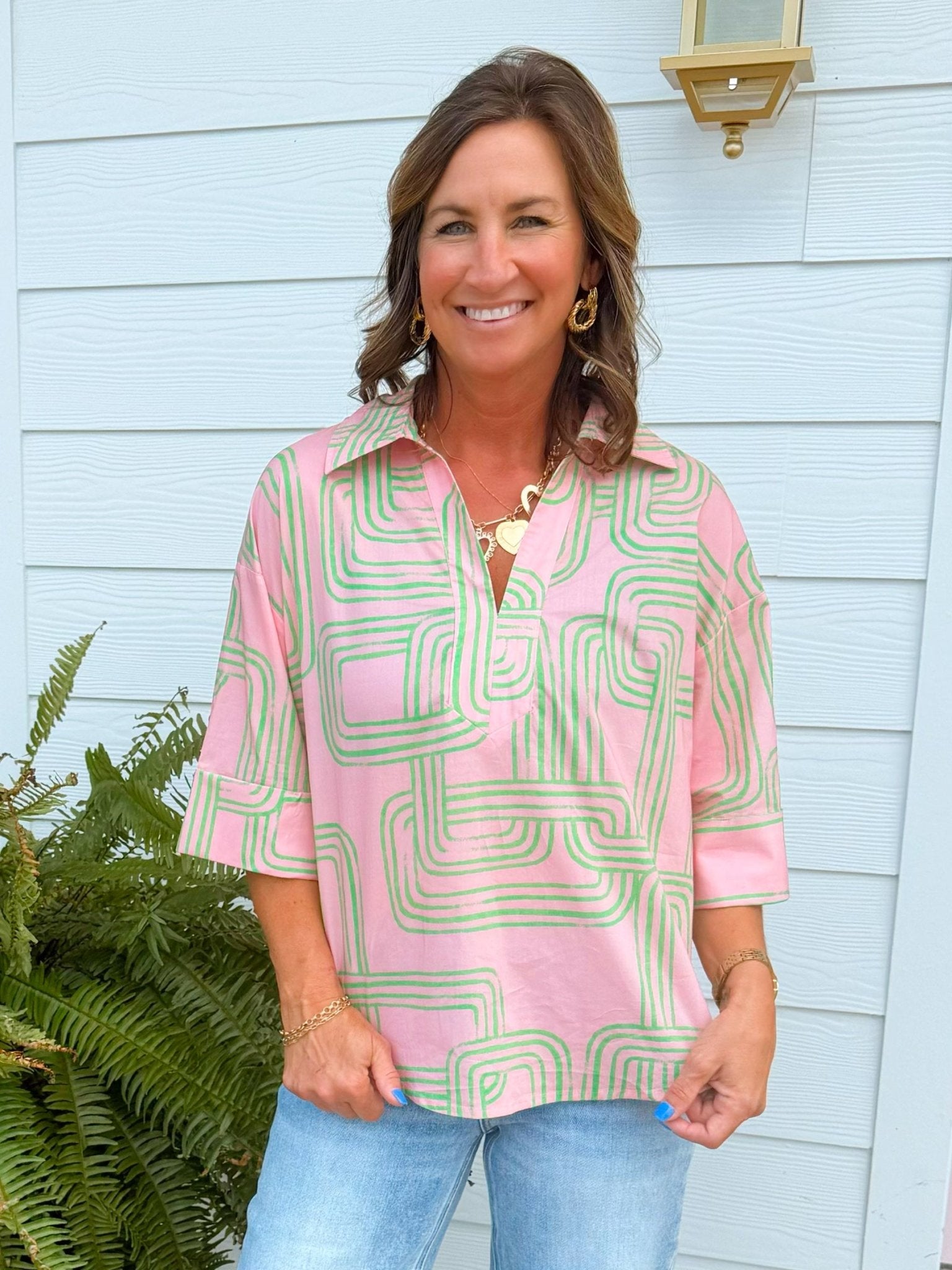 Pink Palms Abstract Top - Jessi Jayne Boutique