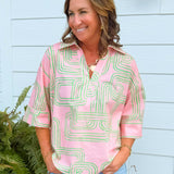 Pink Palms Abstract Top