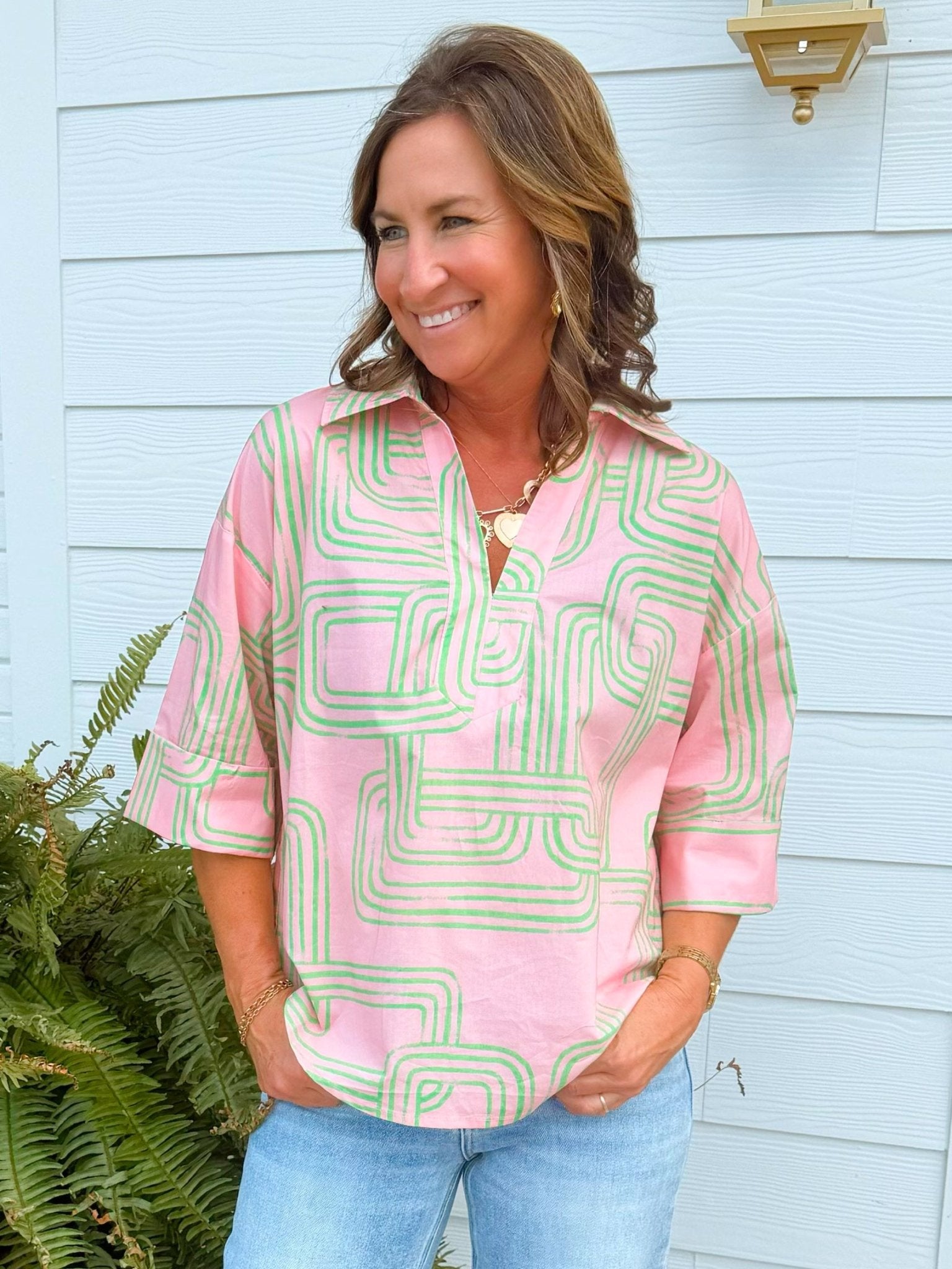 Pink Palms Abstract Top - Jessi Jayne Boutique