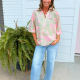 Pink Palms Abstract Top
