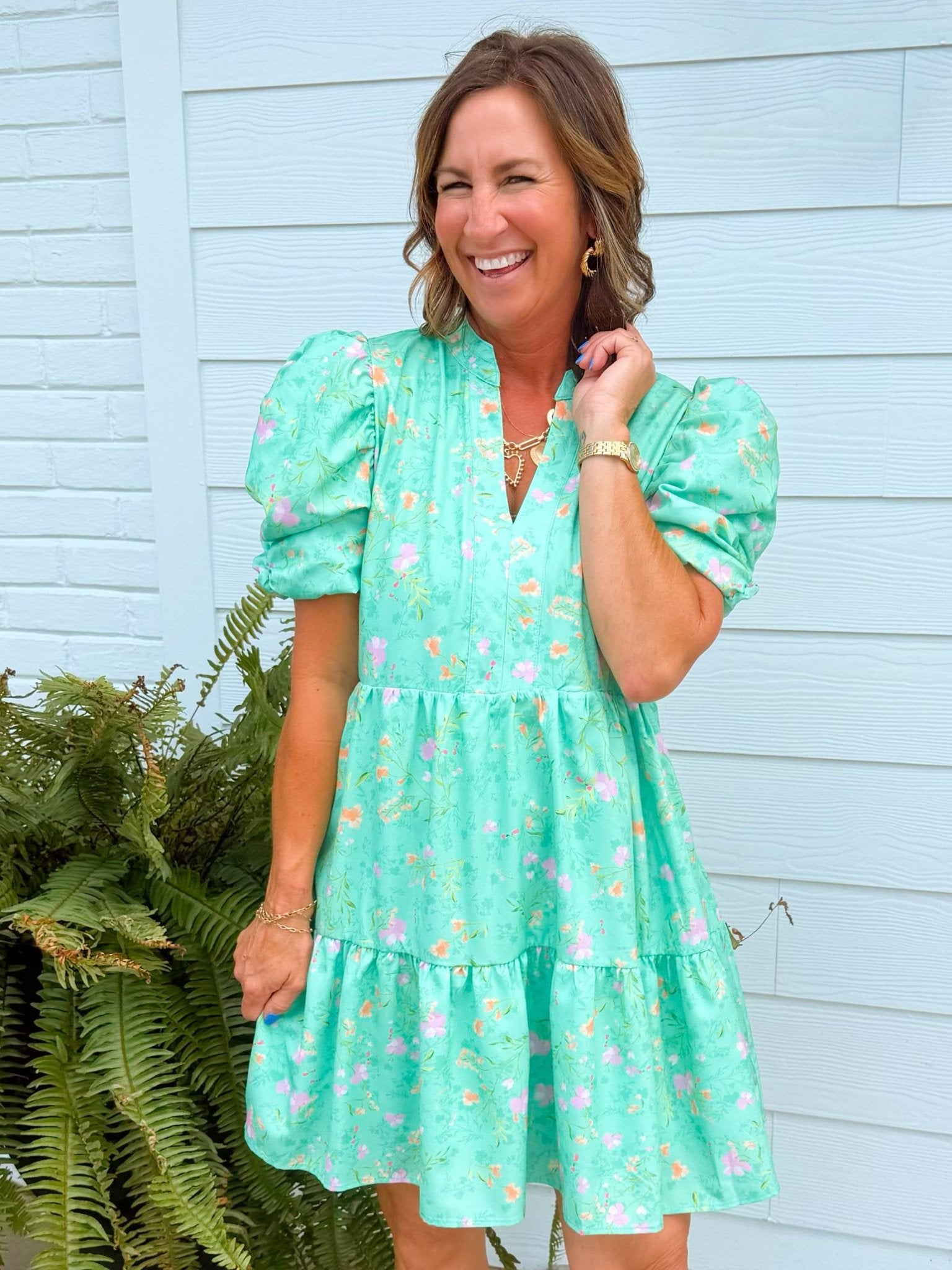 Mint Blossom Tiered Dress - Jessi Jayne Boutique