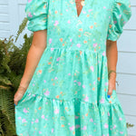 Mint Blossom Tiered Dress - Jessi Jayne Boutique