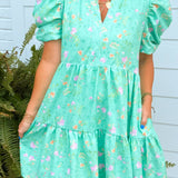 Mint Blossom Tiered Dress - Jessi Jayne Boutique