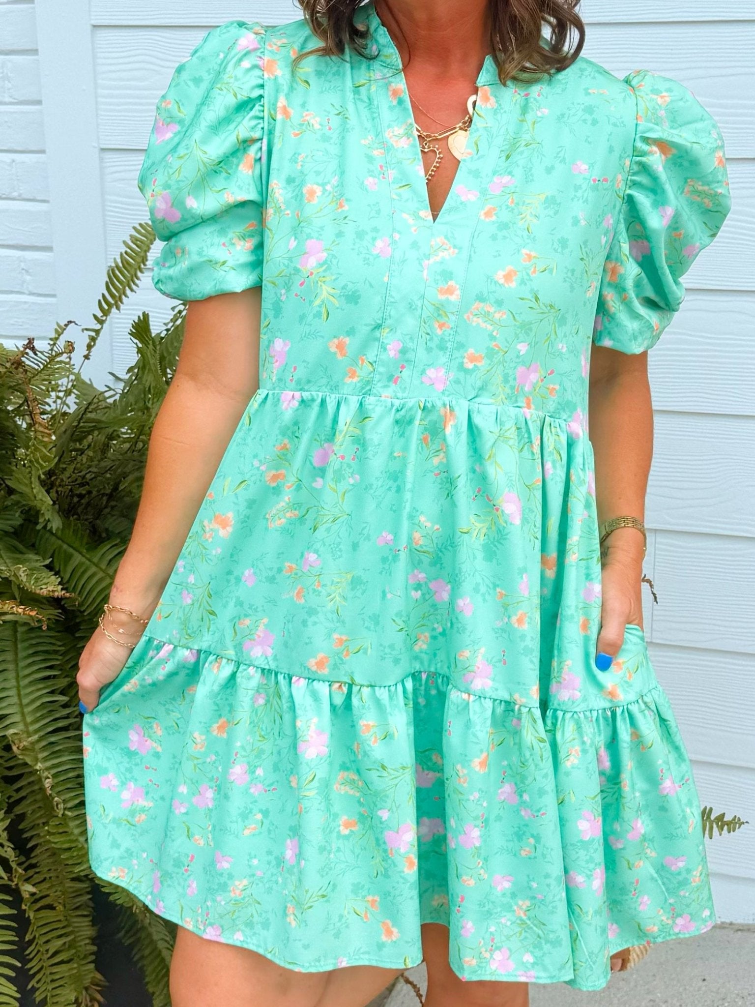 Mint Blossom Tiered Dress - Jessi Jayne Boutique