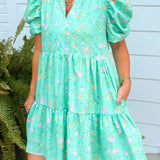Mint Blossom Tiered Dress - Jessi Jayne Boutique