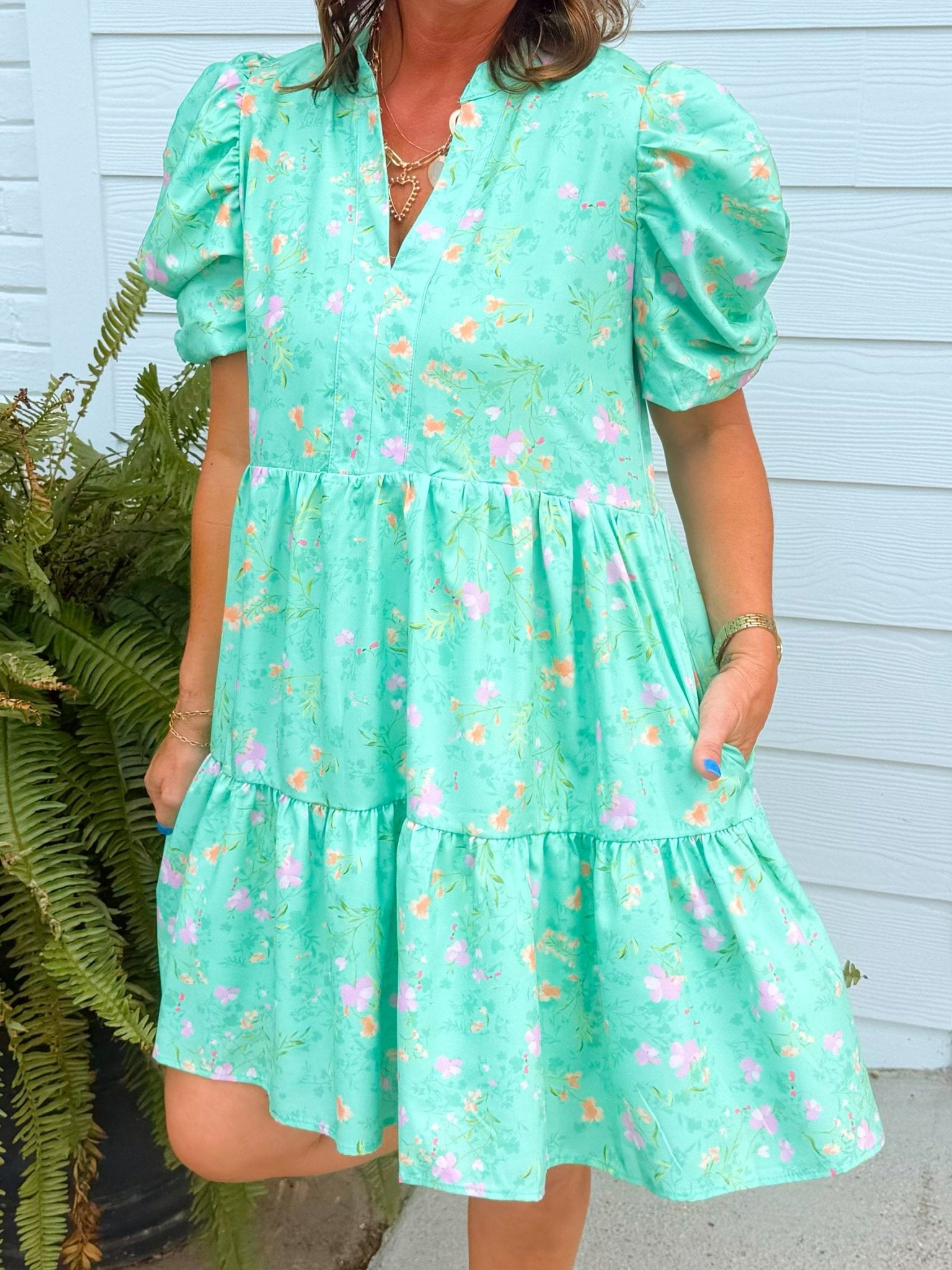Mint Blossom Tiered Dress - Jessi Jayne Boutique