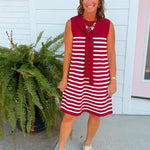 Harbor Lines Scarf Detail Dress Maroon - Jessi Jayne Boutique