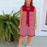 Harbor Lines Scarf Detail Dress Maroon - Jessi Jayne Boutique