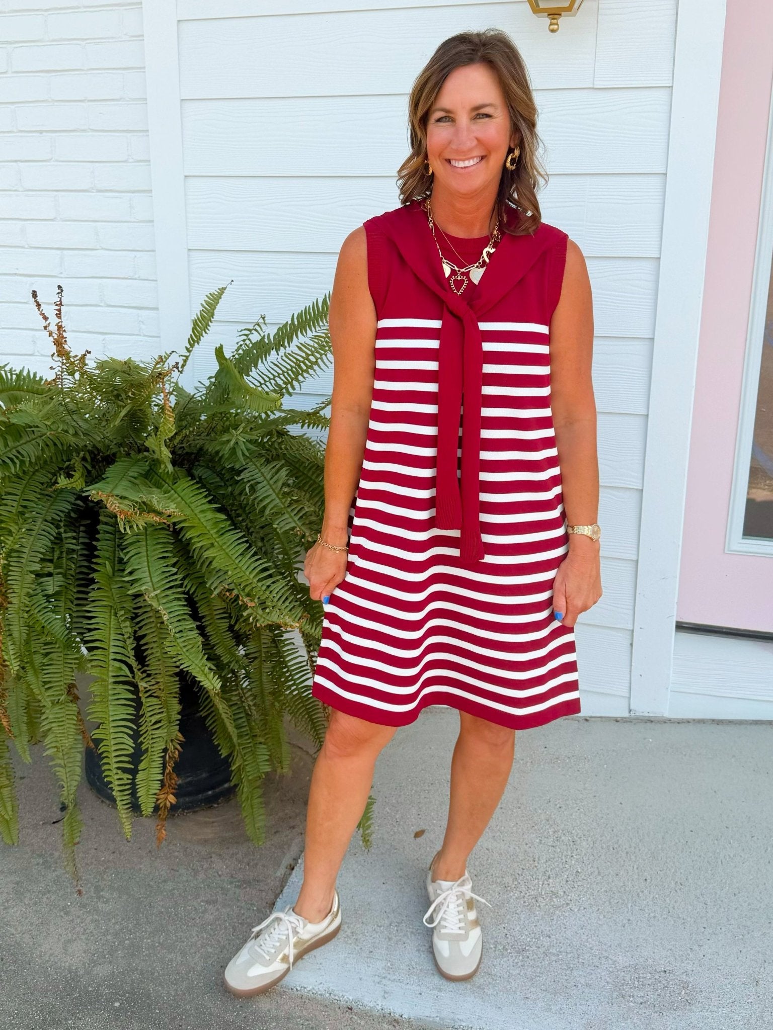 Harbor Lines Scarf Detail Dress Maroon - Jessi Jayne Boutique
