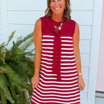 Harbor Lines Scarf Detail Dress Maroon - Jessi Jayne Boutique