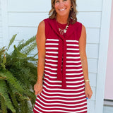 Harbor Lines Scarf Detail Dress Maroon - Jessi Jayne Boutique
