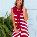 Harbor Lines Scarf Detail Dress Maroon - Jessi Jayne Boutique