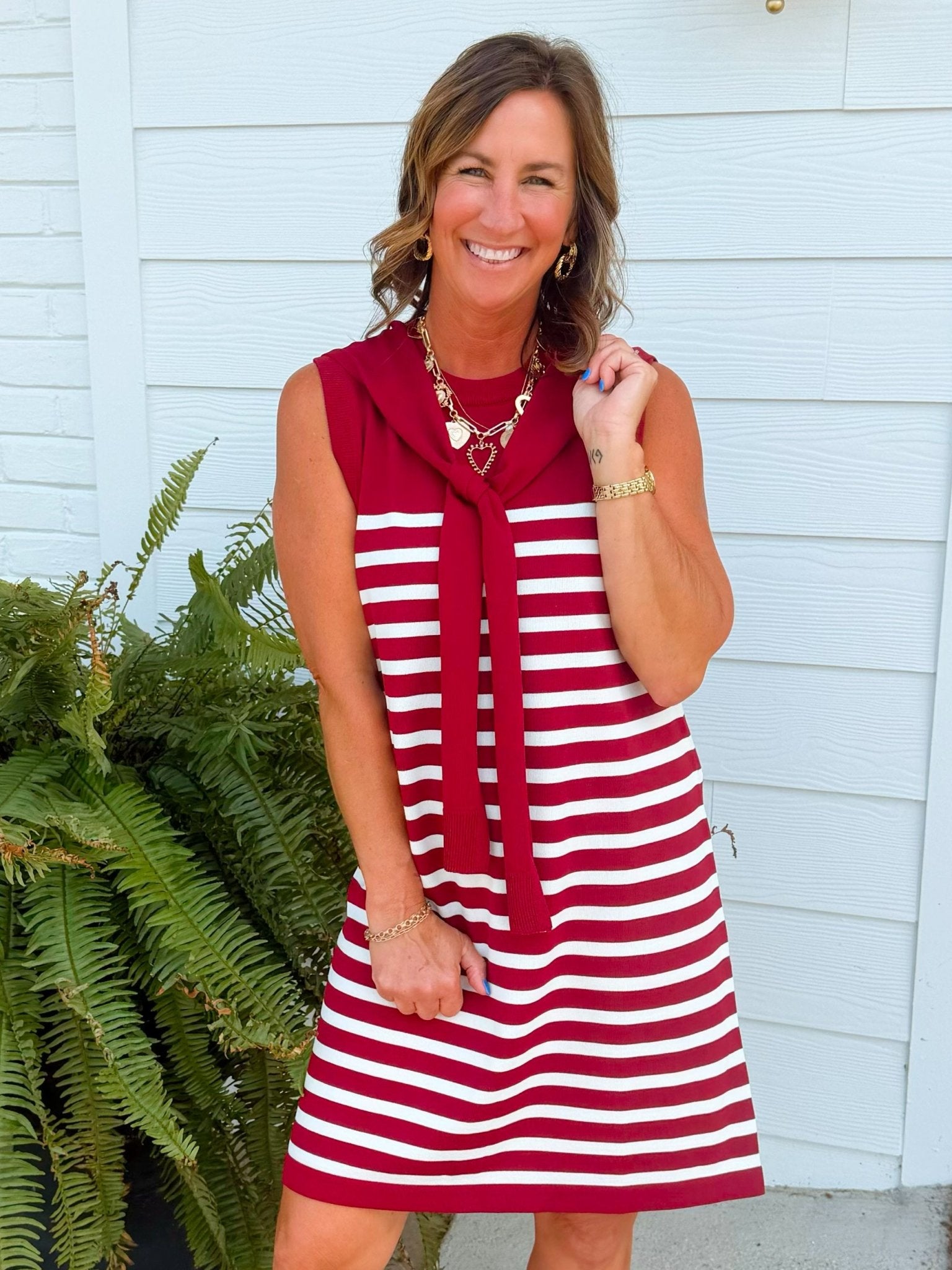 Harbor Lines Scarf Detail Dress Maroon - Jessi Jayne Boutique