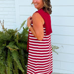 Harbor Lines Scarf Detail Dress Maroon - Jessi Jayne Boutique