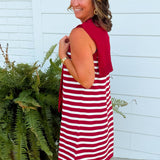 Harbor Lines Scarf Detail Dress Maroon - Jessi Jayne Boutique