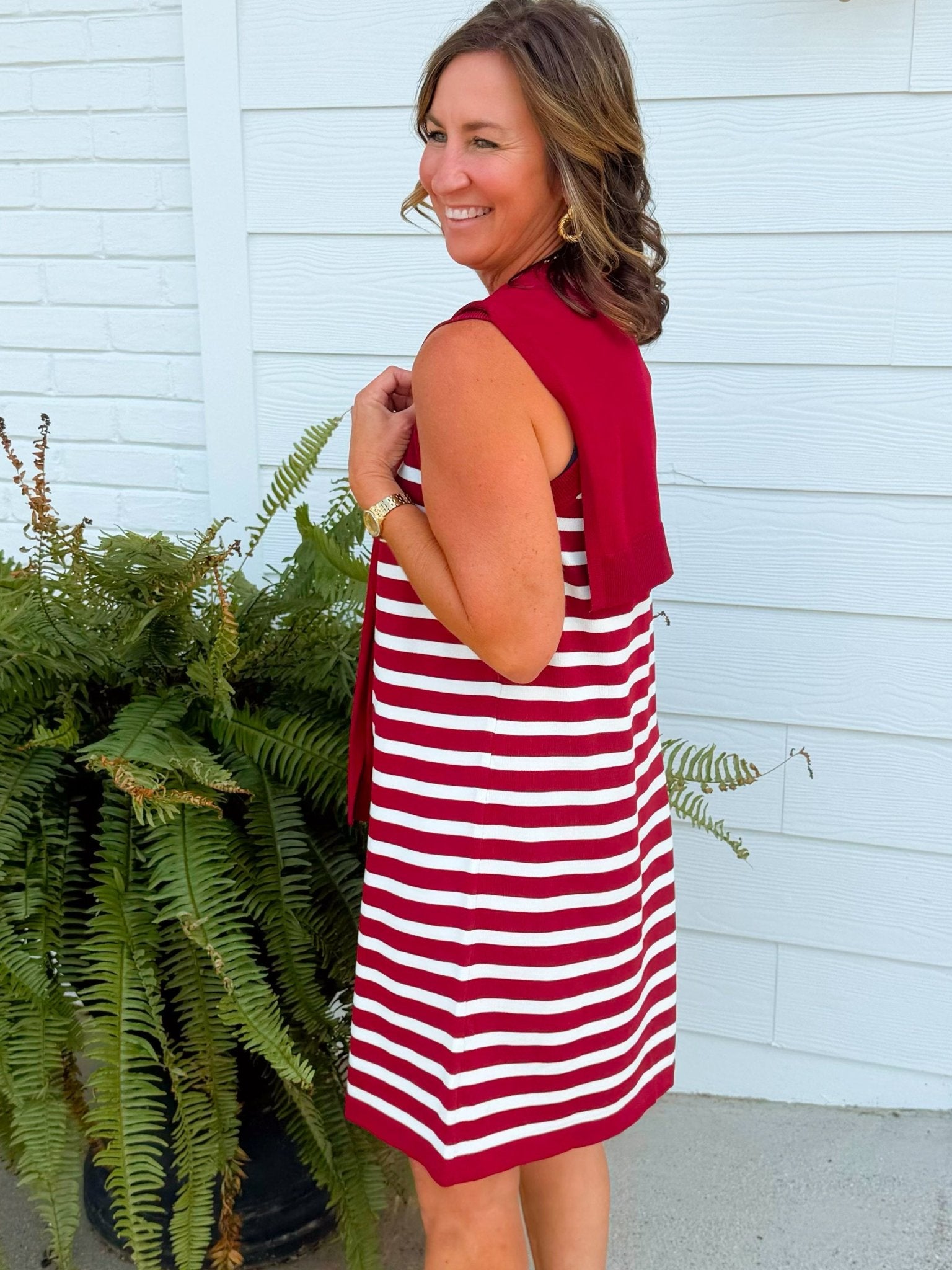 Harbor Lines Scarf Detail Dress Maroon - Jessi Jayne Boutique