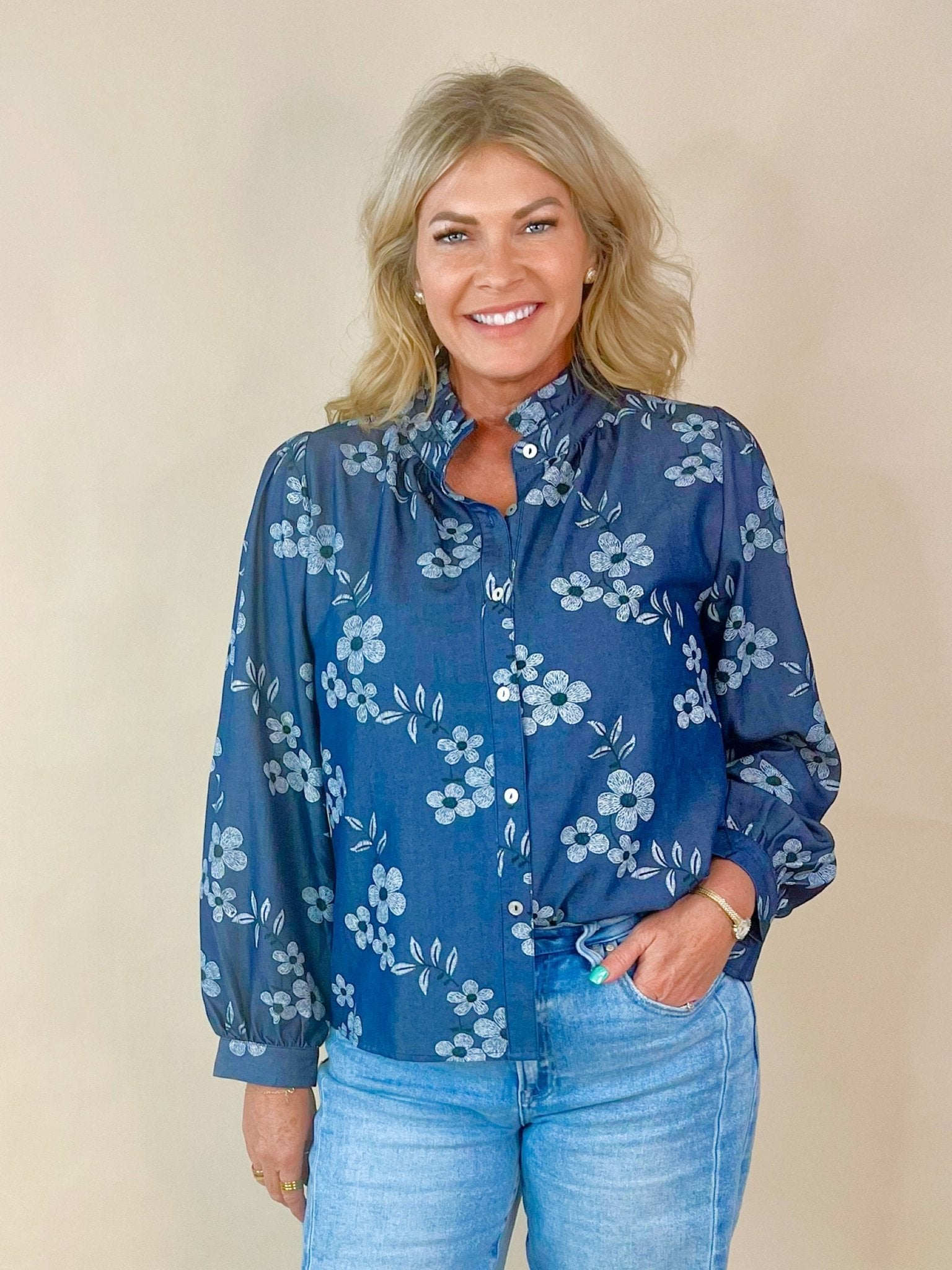 Bluebell Ruffle Collar Button - Up Top - Jessi Jayne Boutique