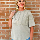 Sage Stitch Detail Short Sleeve Top - Jessi Jayne Boutique
