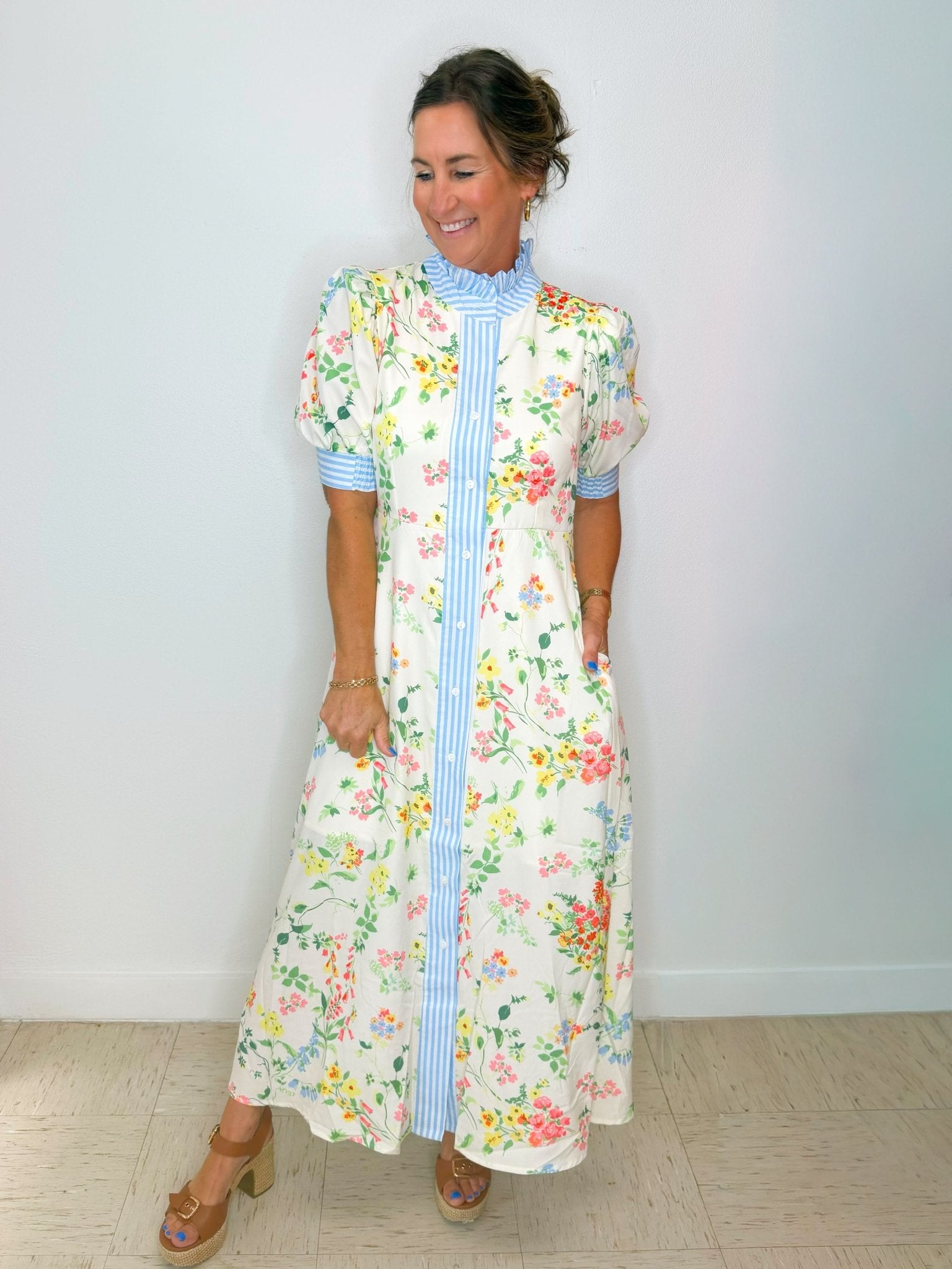 Meadow Stripe Button Midi Dress - Jessi Jayne Boutique