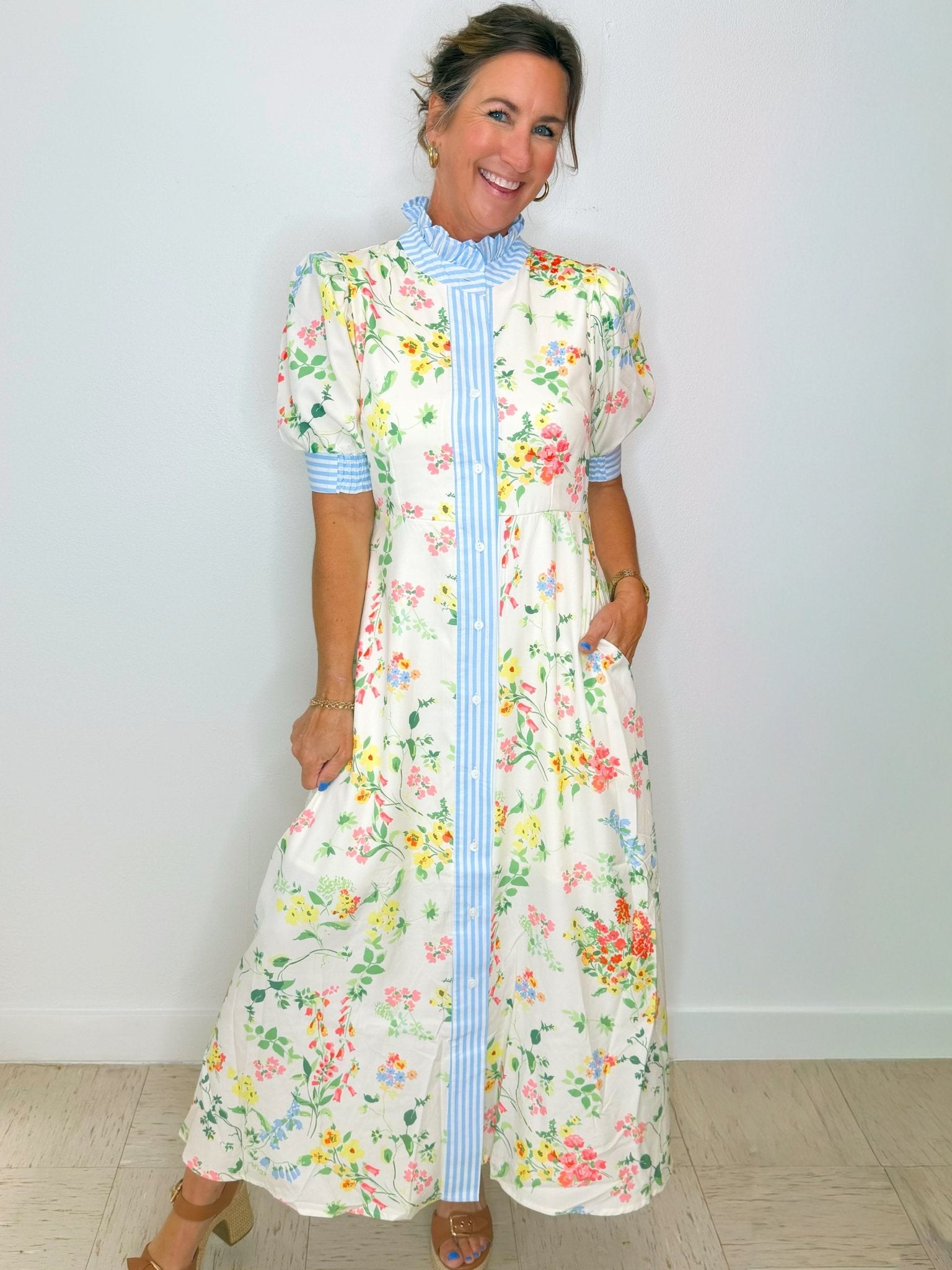 Meadow Stripe Button Midi Dress - Jessi Jayne Boutique