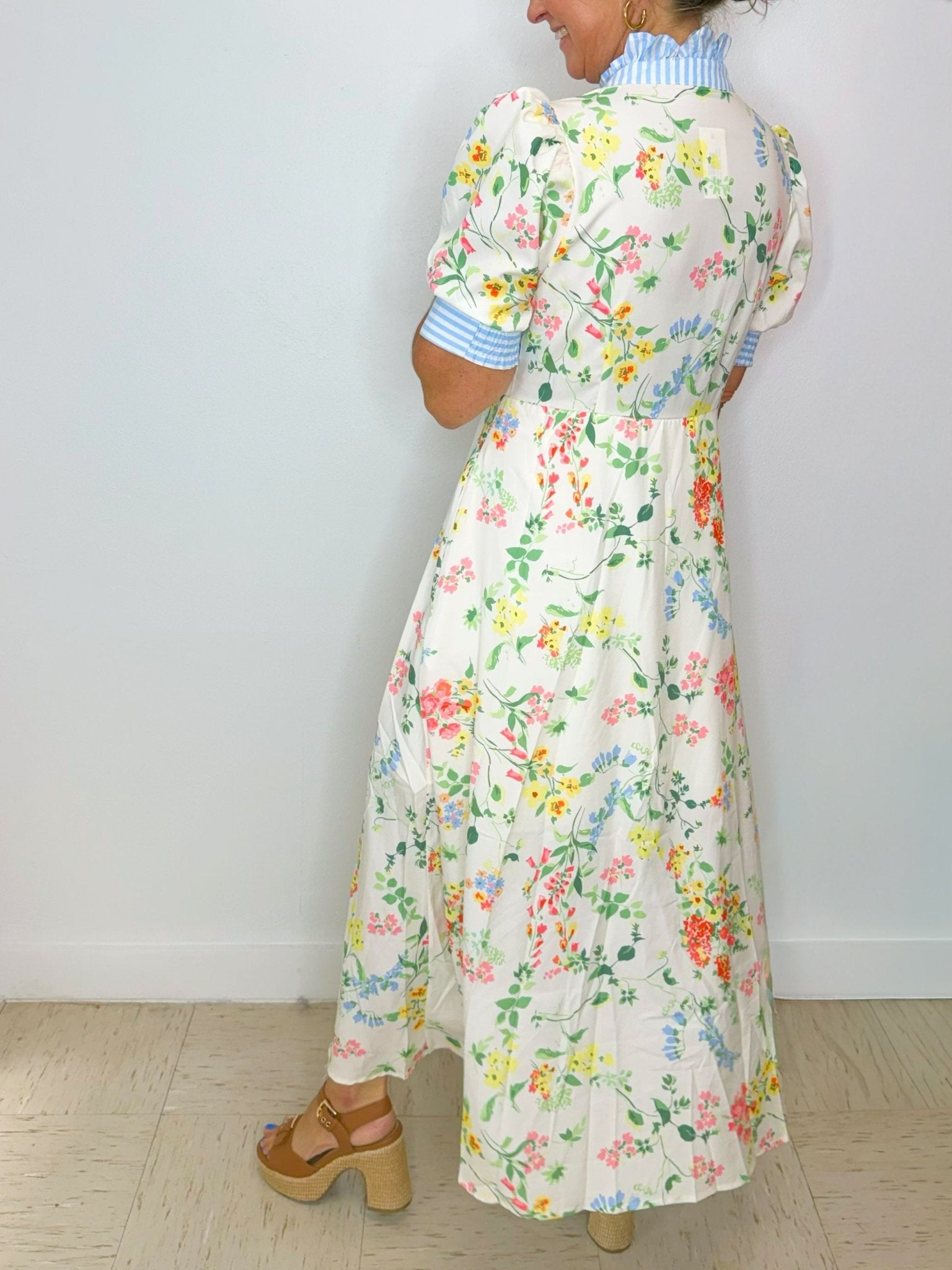 Meadow Stripe Button Midi Dress - Jessi Jayne Boutique