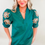 Evergreen Petals Embroidered Top - Jessi Jayne Boutique