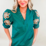 Evergreen Petals Embroidered Top - Jessi Jayne Boutique