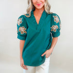 Evergreen Petals Embroidered Top - Jessi Jayne Boutique